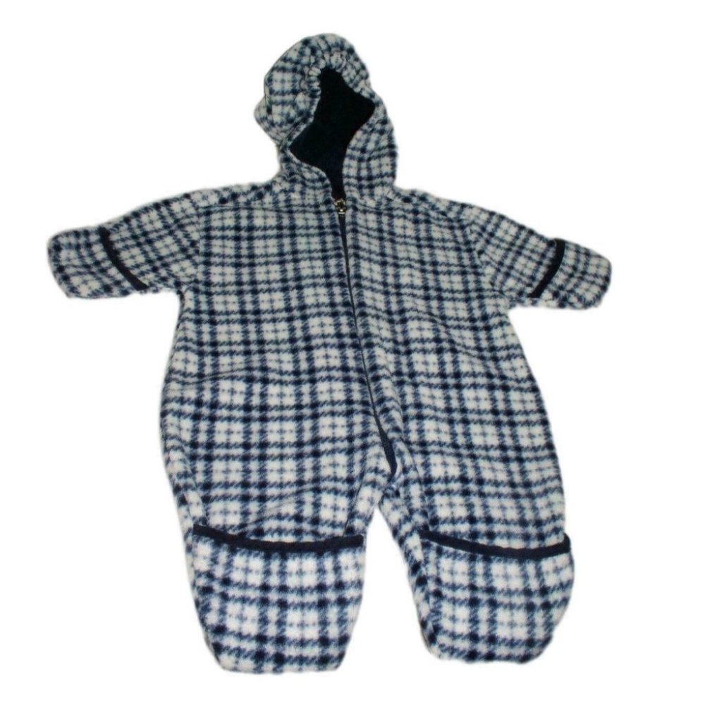 Miniwear Baby's Unisex 1 Piece Hooded Zipup Winter Plaid Blue/White Size 0-3 Mos